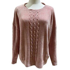 Pink Rose Chenile Sweater Women Soft Velvet Crew Neck Pullover Blush Pink Sz L